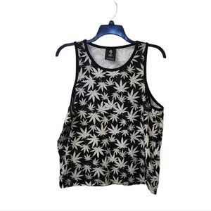 Lavish Black Tank Top with White Leaf Print